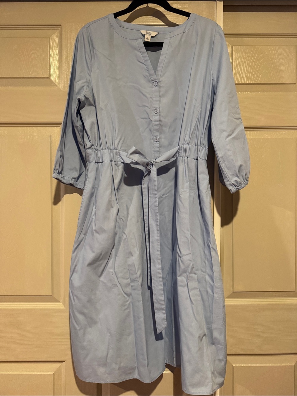 Light Blue Tie-Waist Shirt Dress